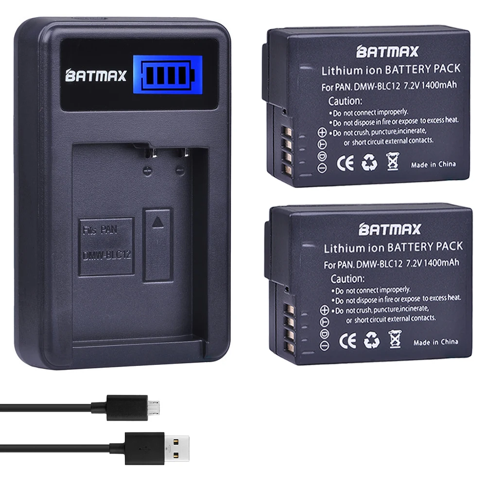 Batmax 2Pcs Dmw-Blc12 Dmw Blc12 Batteria + Caricatore Usb Lcd Per Panasonic Dmw-Blc12E Dmw-Blc12Pp Fz200 Fz1000 Dmc-G5 Dmc-G6