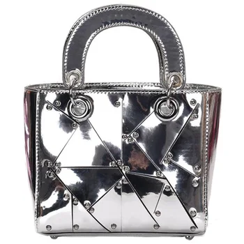 

Mirror Zipper Handle Single Shoulder Diagonal Bag Lady Wind Chain Slanting Handbag