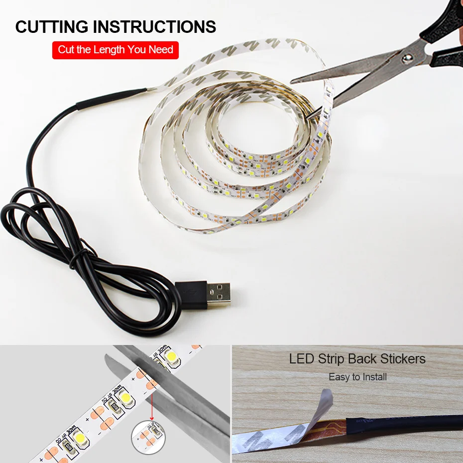 RGB Светодиодная лента Водонепроницаемая 2835 2 м 5 м DC5V Fita светодиодный светильник полоса 60 светодиодный s/M Водонепроницаемая usb Светодиодная лента для украшения дома лампа A1
