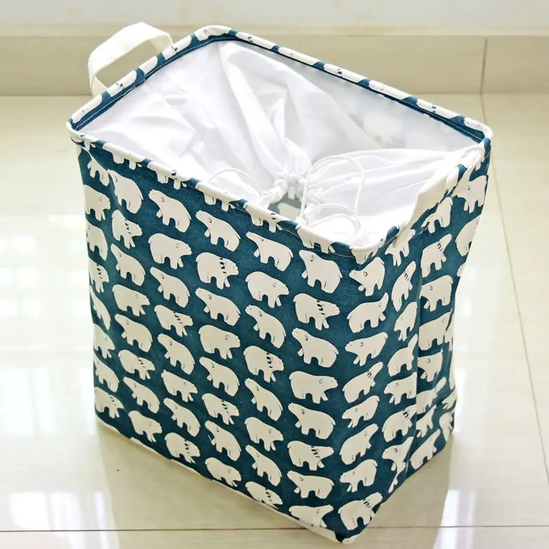 Polar Bear Laundry Basket Cotton Linen Washing Clothes Laundry Hamper
