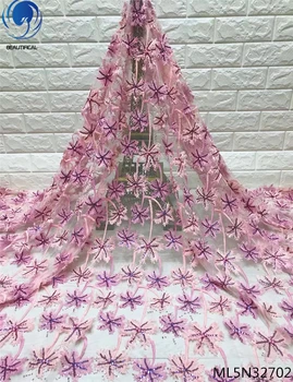 

BEAUTIFICAL sequins lace fabric 2019 nigeria embroidery lace quality pink purple tulle net lace with beads for wedding ML5N327