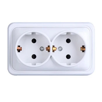 

White Panel EU standard 16A 250V Wall Power Outlet Socket Double seat 2AC German Wall Charging Adapter Socket