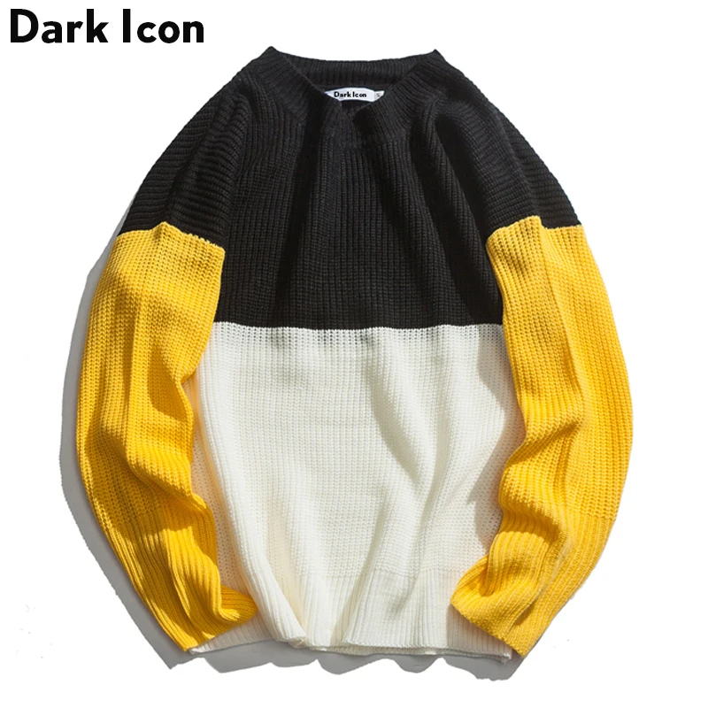 

Patchwork Color Block Round Neck Men's Sweater 2018 Preppy Style Loose Sweater Men 3 Colors