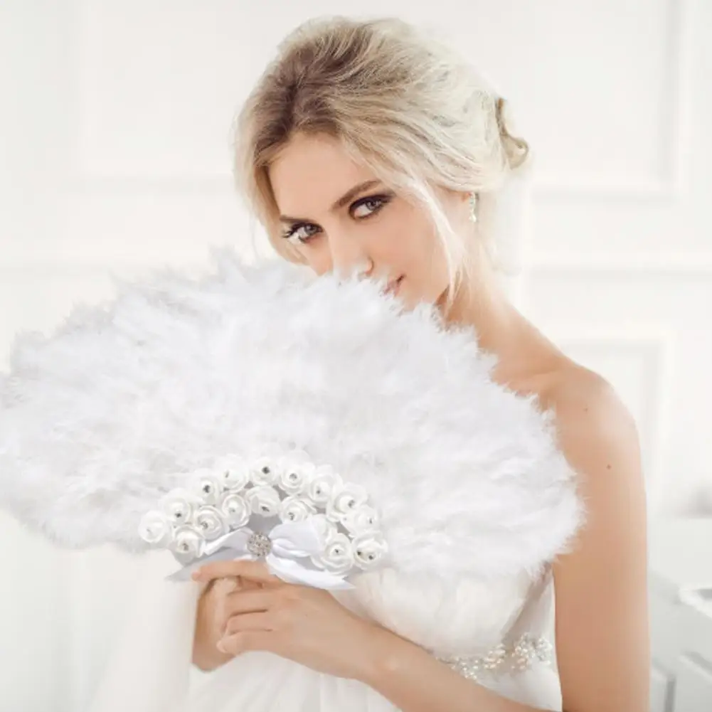 

New Chinese Style Feather Fan Wedding Feather Fan Bride Non-folding Handheld Fans Party Supplies Photo Shooting Props