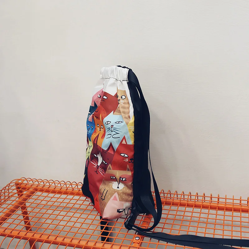 Menghuo Designer 6 Patterns Cat Printing Women Classic Mochila Drawstring Bags Travel backpack School Bag Leisure Bagpack Brand (27)