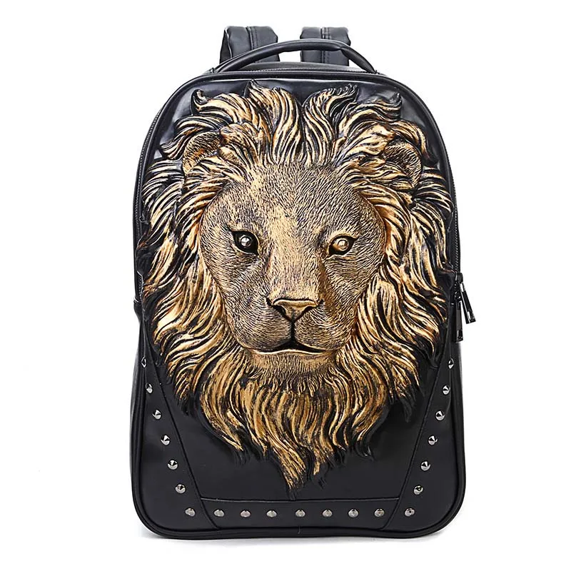 Lion Image Men Backpack PU Leather Backpack Big Capacity Computer