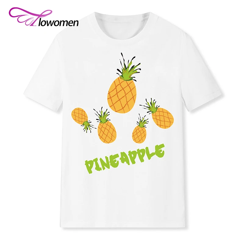 Фло Для женщин Pneapple футболка модные короткие Seeve летняя рубашка белая с круглым