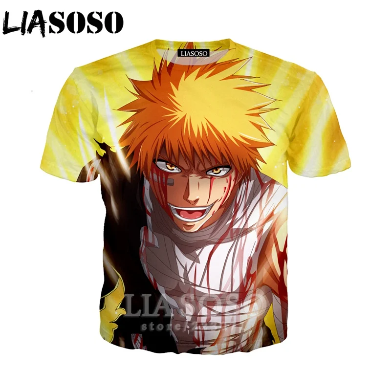 

LIASOSO Summer New Men Women Fashion Sweatshirt 3D Print Anime Bleach T Shirt Short Sleeve Hip Hop Top Harajuku Pullover B073-05