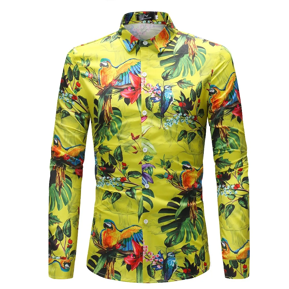 Men Flower Shirts Long Sleeve Shirts Slim Fit Men 3D Printed Shirts Spring Autumn Casual Hawaiian Shirts for Mens Clothing