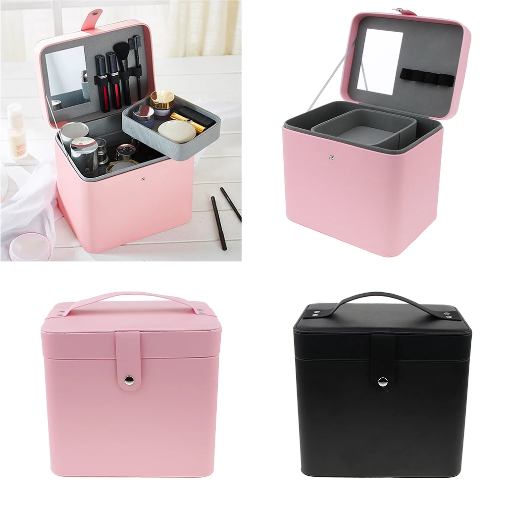 

Large Capacity Cosmetic Storage Box PU Makeup Jewelry Case with Mirror