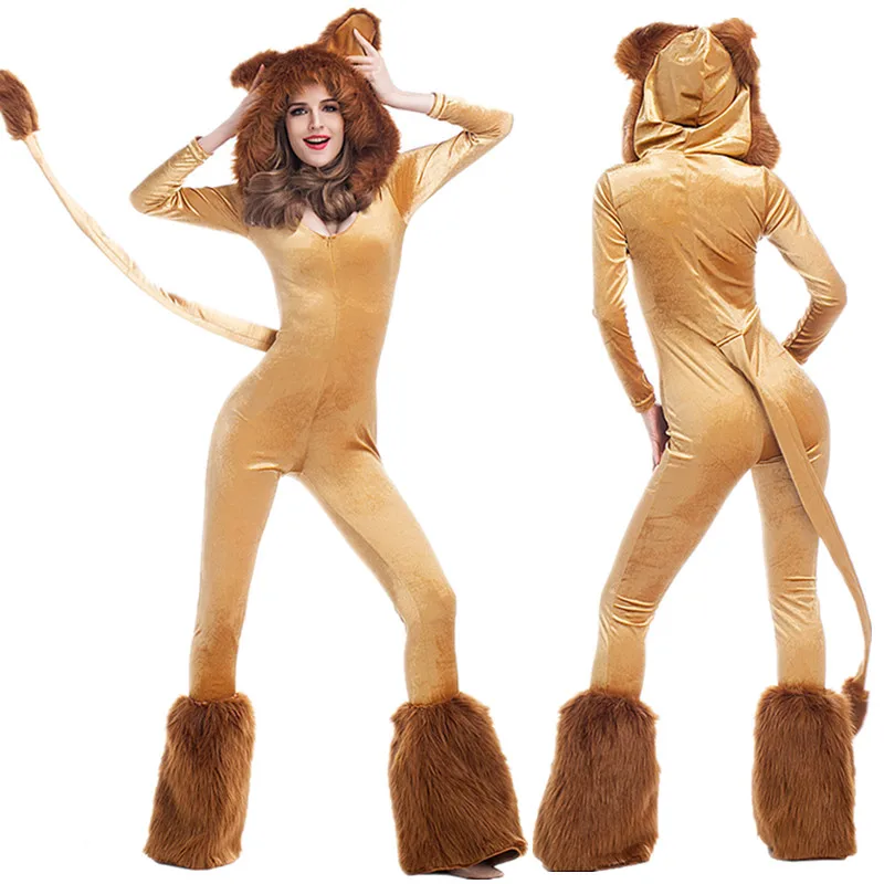

S-XL New Deluxe Halloween Adult Women The Wizard of OZ Performance Costumes Long Haired Lions The Lion King Cosplay Jumpsuits