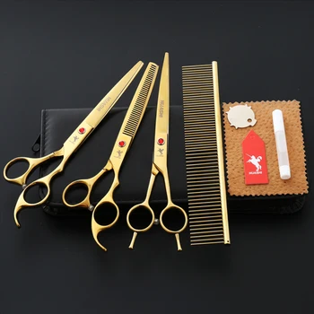 

7.0 inch Dog Scissors Set Straight Thinning Shears Animals Hair Cutting Tools Kit Pet Color Series Professional Beauty Scissors