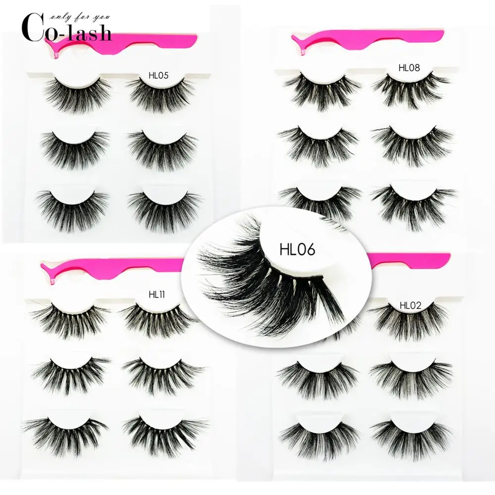 

Colash Faux Mink Eyelashes +tweezers Super Long 25mm 3 pair faux Mink False Eyelashes Fake Lashes 3D Mink Lashes Eyelash