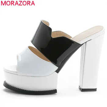 

MORAZORA 2020 hot sale patent leather shoes women sandals open toe summer high heels platform sandals female party prom shoes