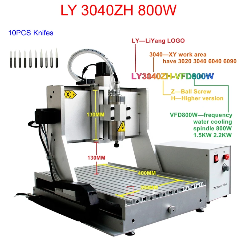 Фрезерный станок с ЧПУ 300*400 мм рабочей зоной LY 3040ZH 800 Вт фрезерный водяным