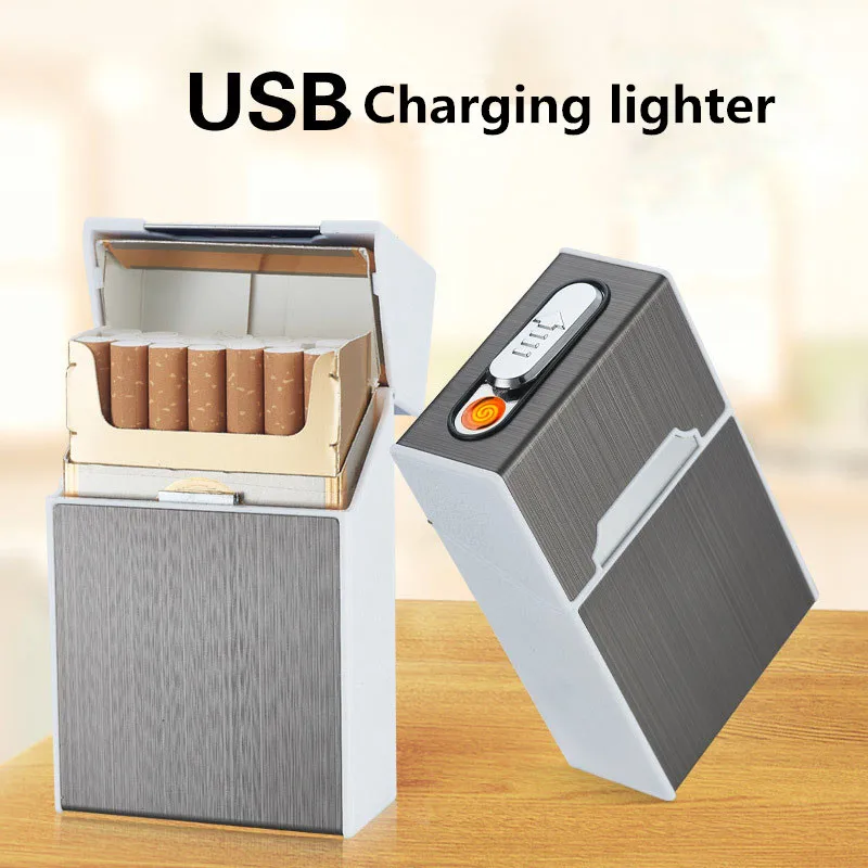 

2-in-1 Cigarette Case Box Lighter for Smoking USB Charging Lighter Flameless Windproof Lighter 20 cigarette packs Set 10x6x3CM