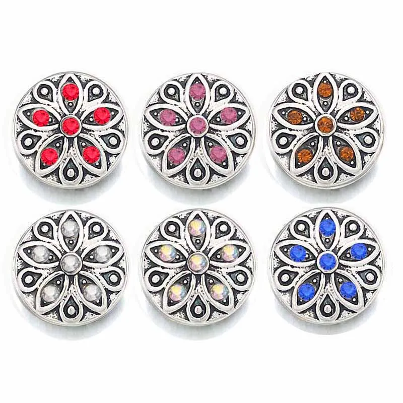

Wholesale Crystal Flower 043 Rhinestones Metal Snap Buttons Fit 12mm Snap button bracelets Earrings necklace For women