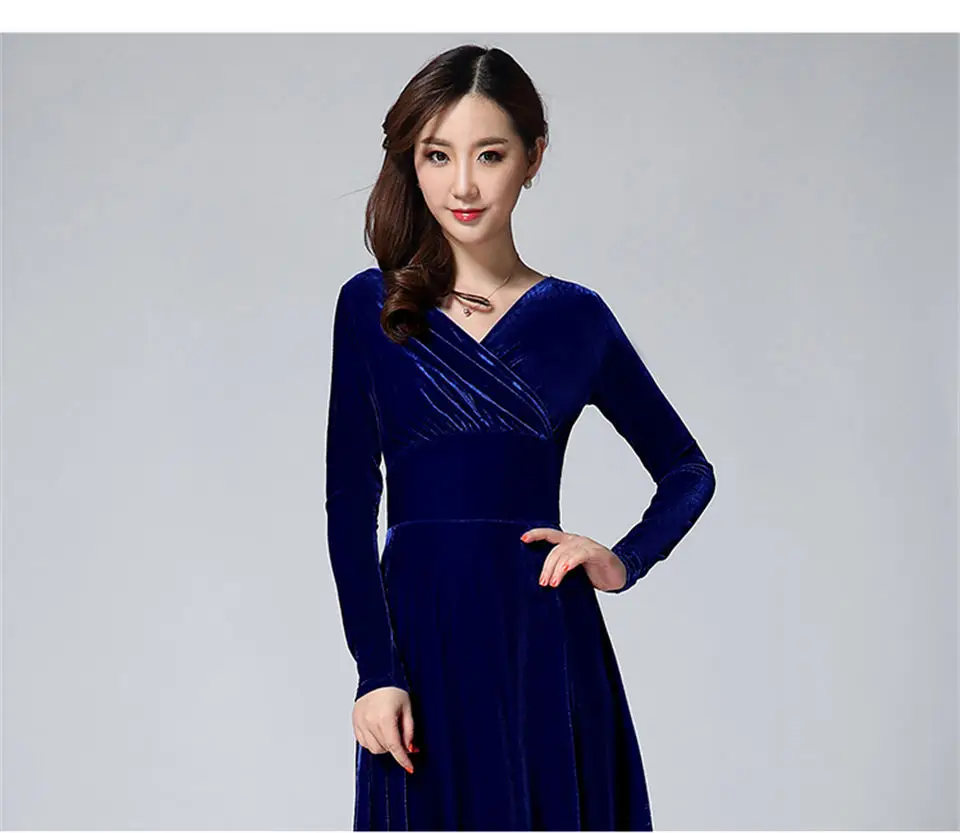 Зимний Ретро изящный, темно-синий вельветовое платье для вечеринки женское корейское осеннее сексуальное с длинными рукавами большие свинг-платья женское платье