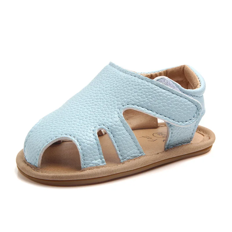 Новые модные стильные сандалии с круглым носком для кроватки милые стильные сандалии из искусственной кожи для мальчиков и девочек Нескользящие Детские сандалии с твердой подошвой - Цвет: blue