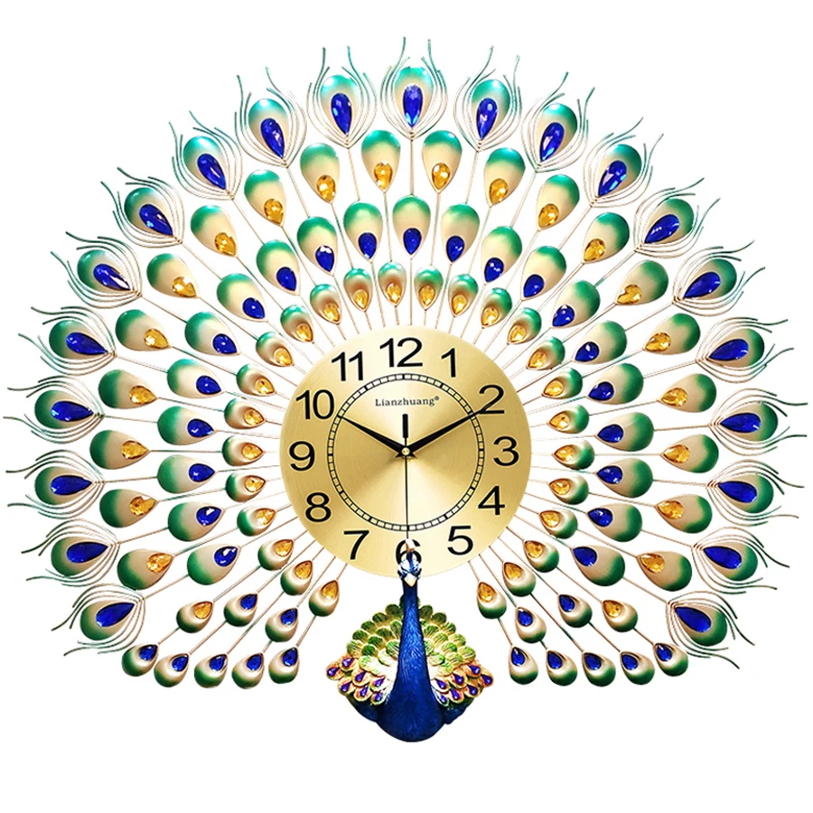 

Luxury Peacock Wall Clocks Modern Design Silent Living Room Mirror Watch Wall Reloj Creative Wall Clock Home Decoration Metal