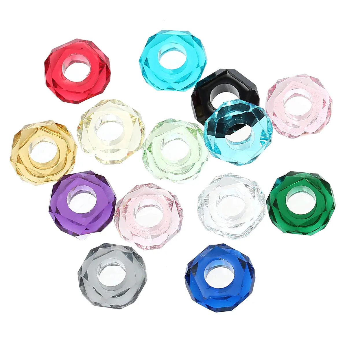 

DoreenBeads Resin European Style Charm Beads Round At Random Faceted About 14mm( 4/8") Dia,Hole: Approx 5.8mm,100 PCs new