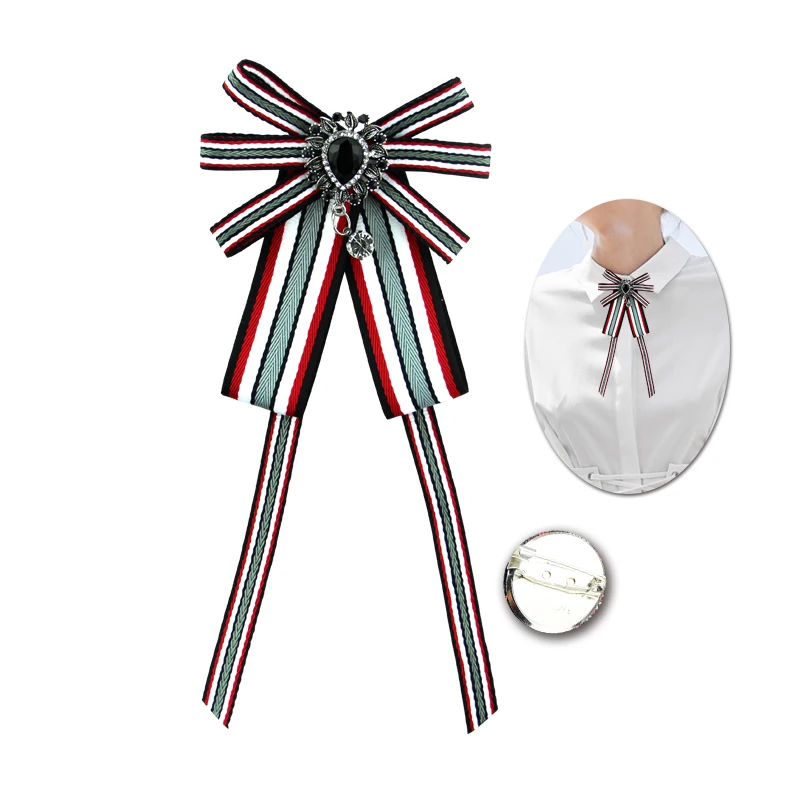

Women Brooch 6 Colors Stripe Fabric Rhinestone Inlay Trendy Ribbons Broches Jewelry Accessories 9*20CM Women Classic Brooches