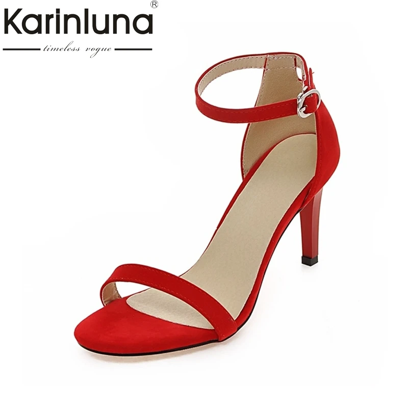 

KARINLUNA Plus Size 33-43 High Heels Sandals Women 2018 Mary Jane Belt Strap Open Toe Party Wedding Shoes Summer