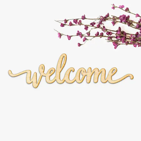 

Welcome Script Wood Sign Art, Wooden Welcome Sign, Laser Cut Wood Sign, Cursive Wood, Greeting Sign