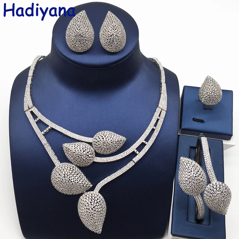  Nankiya nouvelles feuilles conception ensemble de bijoux de mariée clair blanc cubique zircone mode