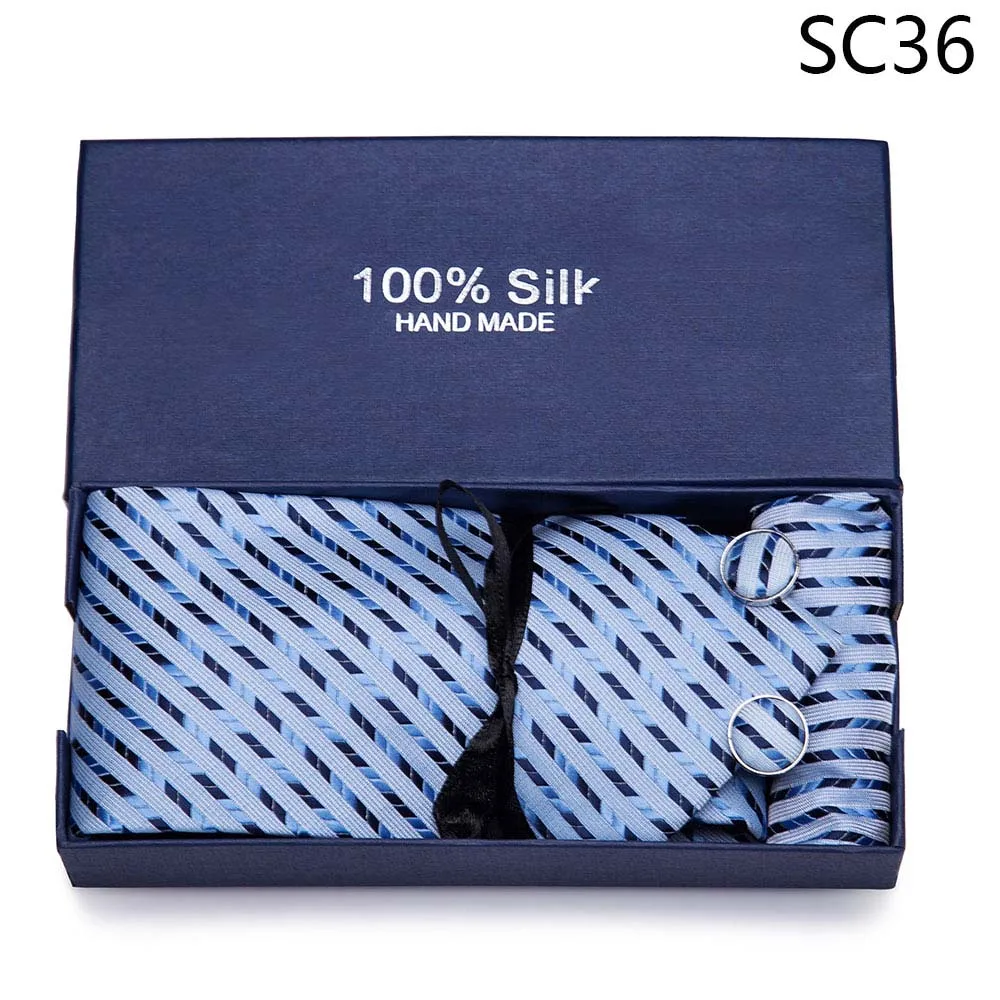 Подарочная упаковка мужской брендовый Роскошный Галстук Свадебный квадратный Карманный мужской галстук шелковый галстук набор запонки платок - Цвет: SC36