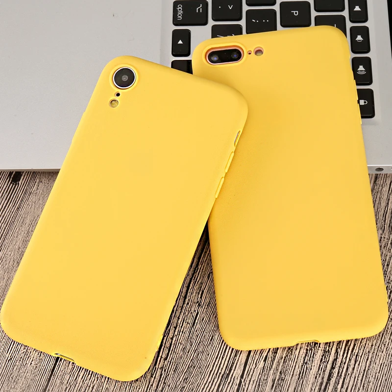 Simple Yellow Soft Silicone Matte Phone Case For iPhone X XR XS Max 5