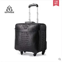 Gete new alligator pull rod box leather luggage luggage check-in luggage male female universal wheel 16 inch black