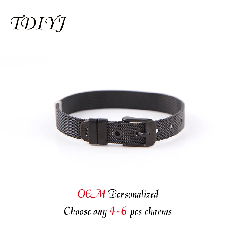 

TDIYJ KEEPER Women Stainless Steel DIY Personalized Customized Keeper Mesh Bracelet 4 to 6Pcs Slide Charms to Choose