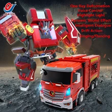 Горячая большой электрический один ключ деформации RC грузовик робот JD6608 2,4G Голосовое управление метаморфный пожарная машина модель детской игрушки
