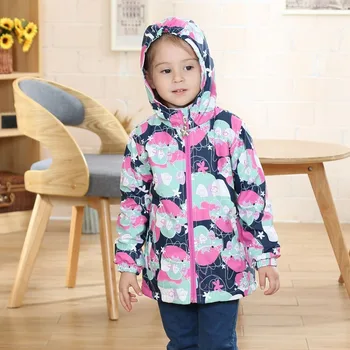 

Europe Original Girls Jacket with Velvet Splash Waterproof Hooded Trench Active Cartoon Cute Overcoat For Sport AAAA+ 2017 New