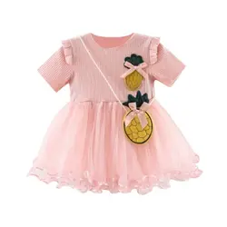 Платье для маленьких девочек детское платье принцессы Летняя одежда для малышей с ананасом сумка От 1 до 3 лет