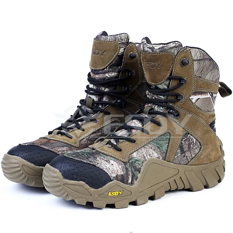 Preise Esdy Winter Männer Stiefel Military Camouflage Casual Taktische Stiefel Leder Kampf Armee Stiefel herren Knöchel Sicherheitsschuhe Arbeitsschuhe