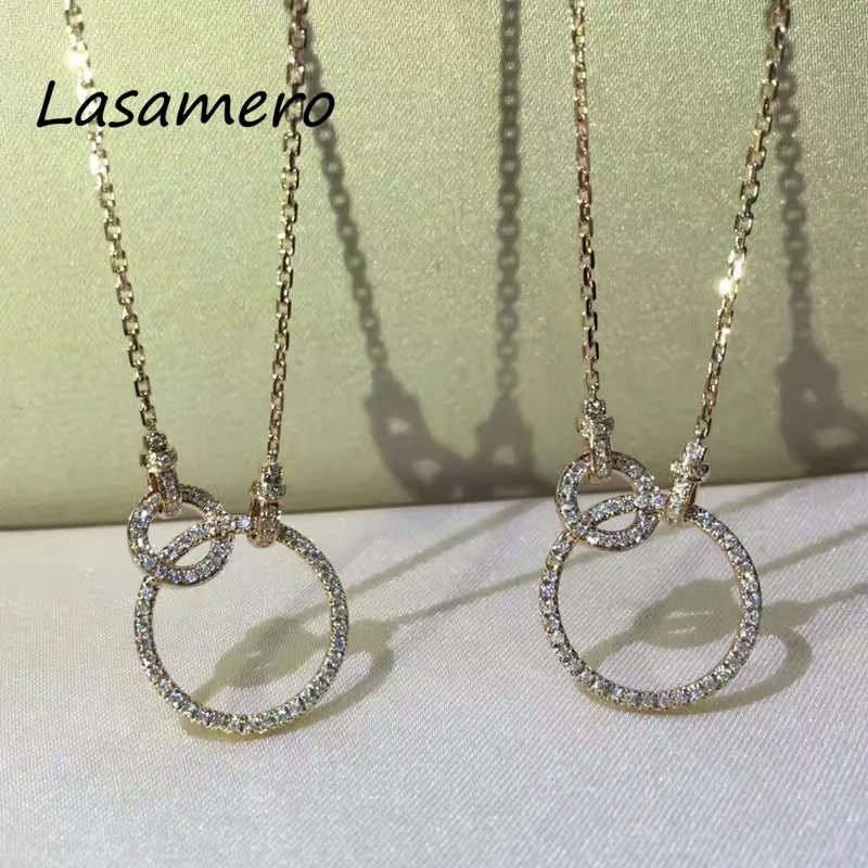 

LASAMERO Halo 0.214 CTW Round Cut Pendant Center Pave Set 18k Gold Natural Diamond Pendant Necklace