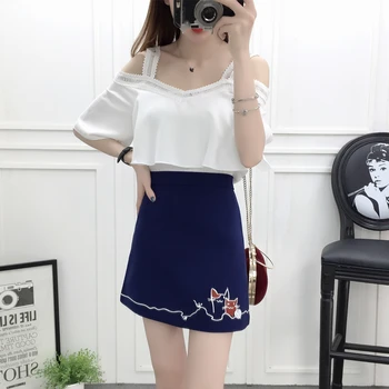 

new summer 2018 sexy top & skirt Korean fashion suits chiffon blouse skirts two-piece outfit girl vestido lady cute clothing set