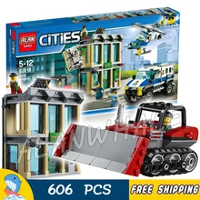 606pcs City Police Bulldozer Break-In Model Building Blocks 02019 Assemble Bricks Children Toys Station Compatible With Lego