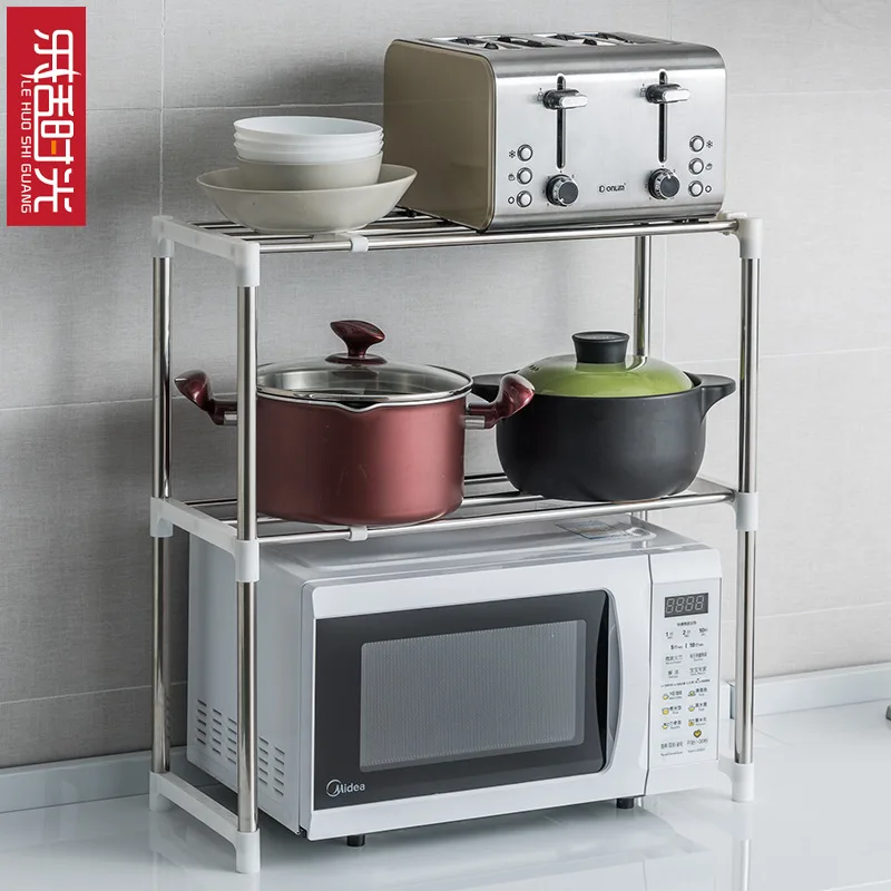 

3-Tier Adjustable kitchen Rack Stainless Steel Assembled Tableware Microwave Shelf Multifunction Standing Organizer for Kitchen