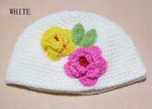 Вязание ручной шерсть для малышей и детей постарше два цветка Кепки Hat милый подарок wmz-1007 - Цвет: Белый