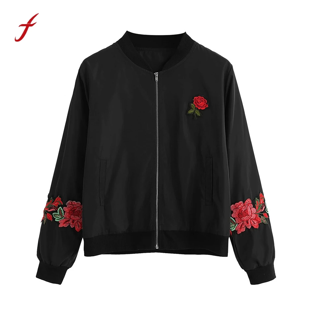 Women's coat Fashion jacket Womens Rose Print Floral Long Sleeve Retro ...