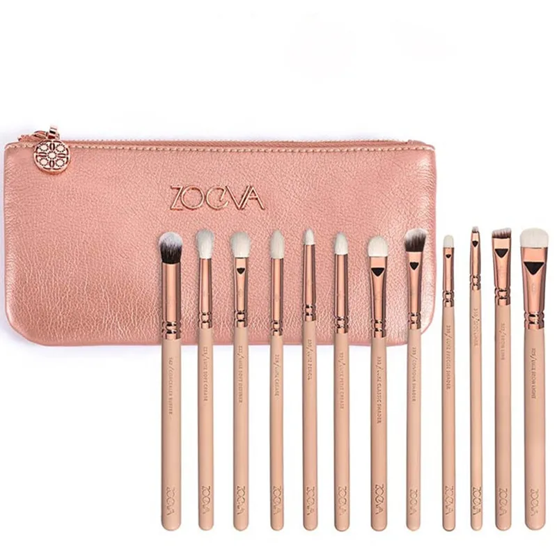 High Qquality Zoeva 12 Pieces Rose Golden Complete Eye Set Eyeshadow Eyeliner Blending Pencil Makeup Brushes With Case