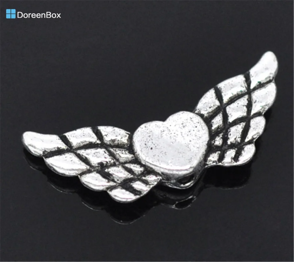 Doreen Box hot- 50 Silver Color Heart& Wing Spacer Beads 22x9mm (B13230) photo