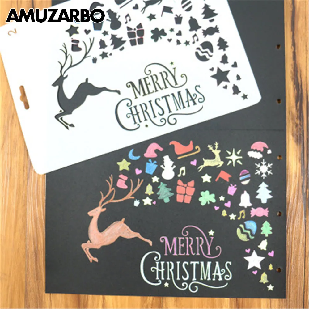 

1Pcs DIY Merry Christmas Theme Painting Template Journal Stencil Set Xmas Deer Scrapbooking DIY Cards Office School Supply