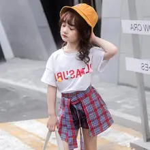 Girls Short Sets Summer Children Fashion Suit Clothes 2 pieces Cotton T shirt+Striped Pant Skirt Size 4-14 Years Girls clothing Girls Short Sets Summer Children Fashion Suit Clothes 2 pieces Cotton T shirt+Striped Pant Skirt Size 4-14 Years Girls clothing