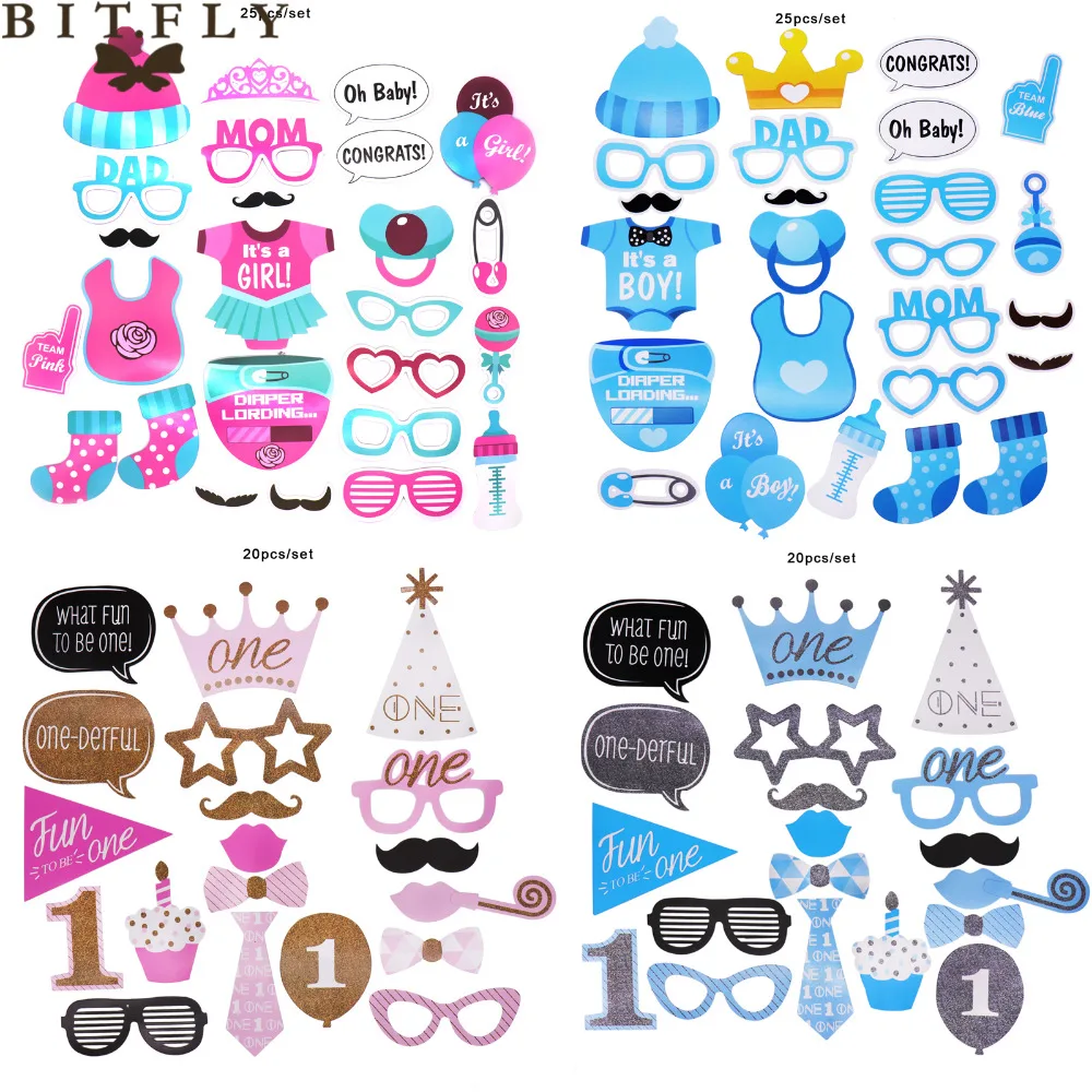 

25pcs/set Baby Shower Its a Boy Girl Fun Photo Booth Props For 1st Birthday Baby shower Boy Birthday Party Decoration