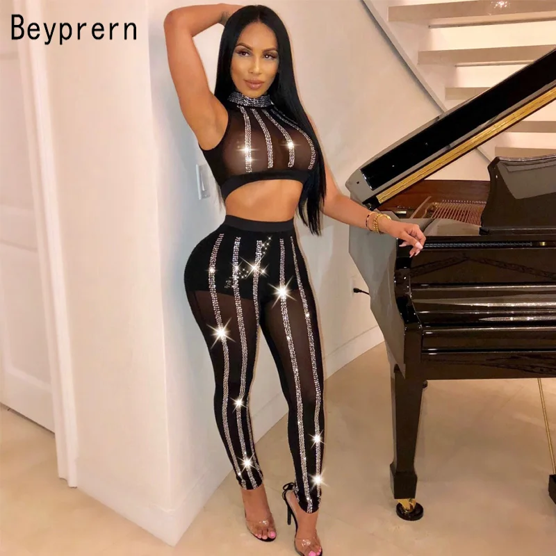 

Beyprern Watch N' Learn Pant Set With Underwear Shiny Crystal Studded Legging Set Two Piece Party Club Suits Birthday Outfits