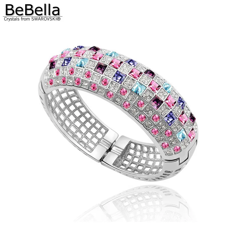 BeBella Модный Элегантный 3 цвета королева толстый Открытый браслет кристаллы от Swarovski модные украшения для девочек Женский Рождественский подарок